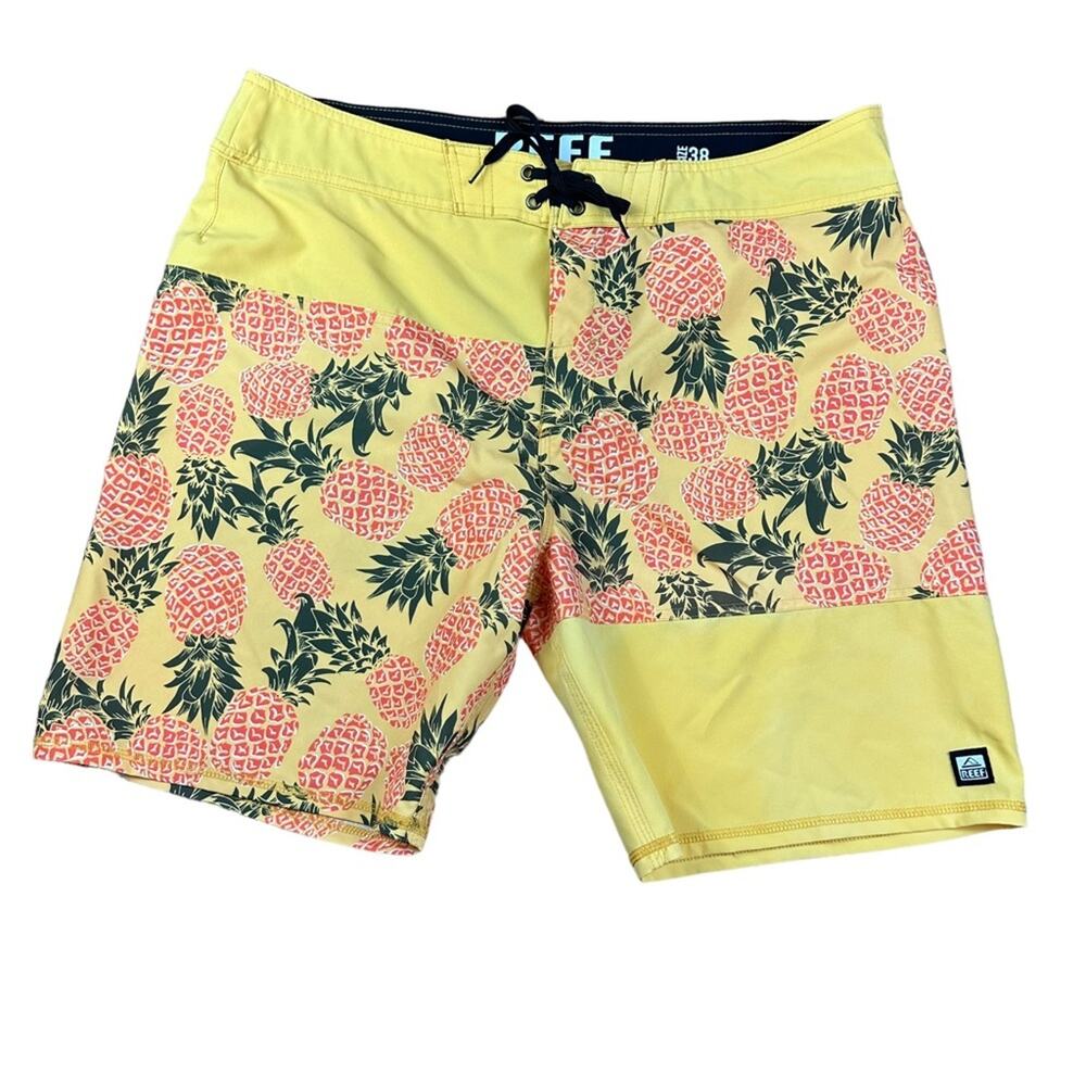 REEF Pineapple Board Shorts Swim Trunks Sz 38 Surf Beach Volleyball